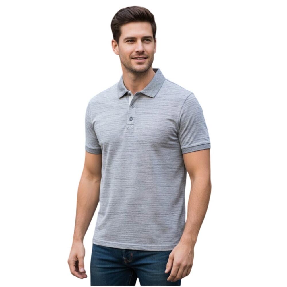 Rag & Bone Micro-Striped Mens Polo Heathered Gray White Normcore, size XL